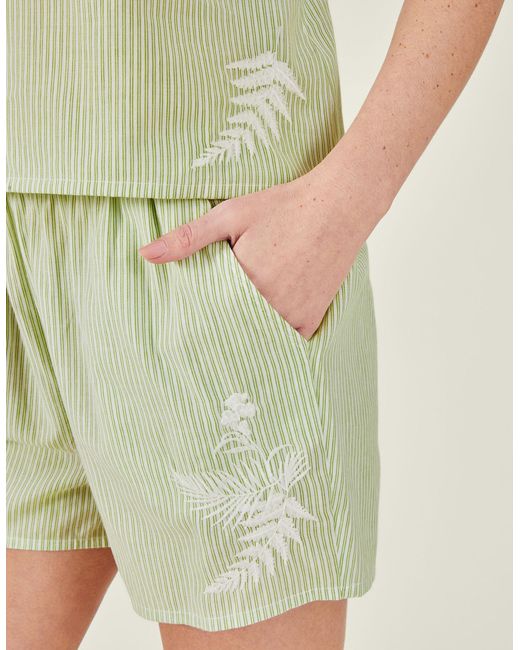 Accessorize Embroidered Stripe Vest Pyjama Set Green