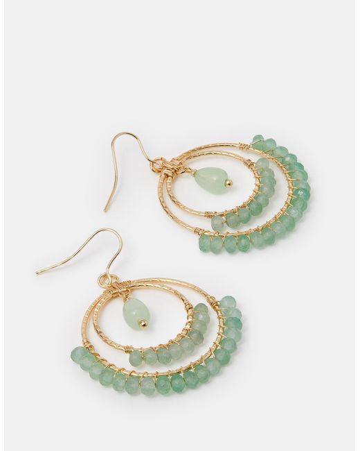 Accessorize Green Aashiana Double Hoop Semi-Precious Drop Earrings