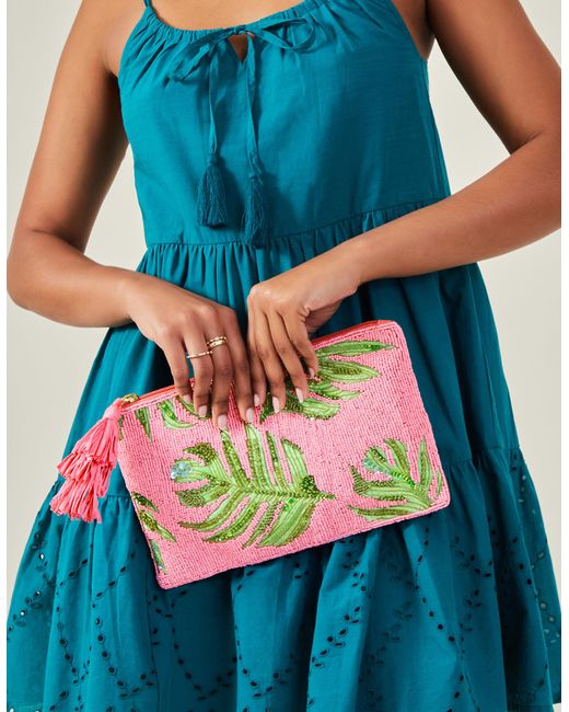 Accessorize Multicolor Women's Gold Embellished Leaf Zip Top Clutch Bag