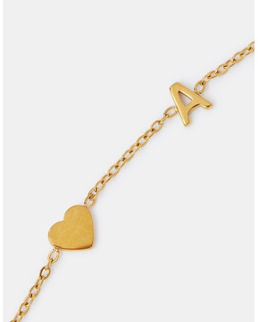 Accessorize Metallic Stainless Steel Heart Initial Bracelet