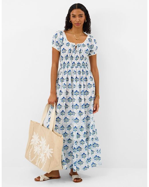 Accessorize Blue Floral Print Puff Sleeve Midi Dress