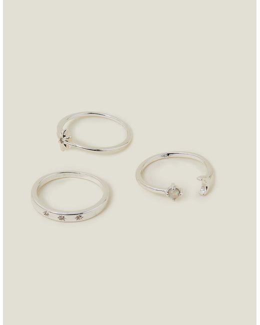 Accessorize Natural Women's 3-pack Sterling Silver-plated Celestial Rings Silver