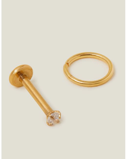 Accessorize Metallic Women's Gold Stainless Steel Stud And Hoop Earrings