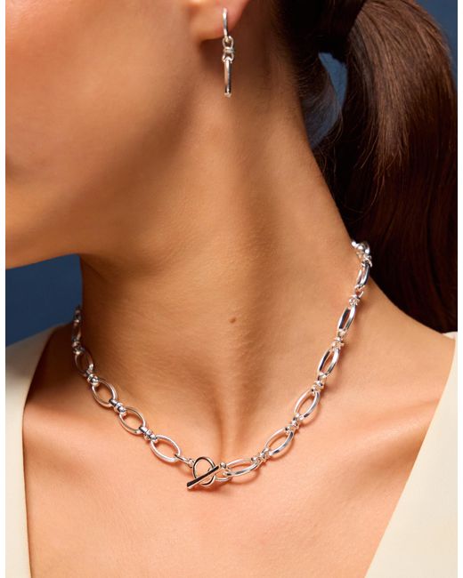 Accessorize White Sterling-Plated Knot Chain T-Bar Necklace