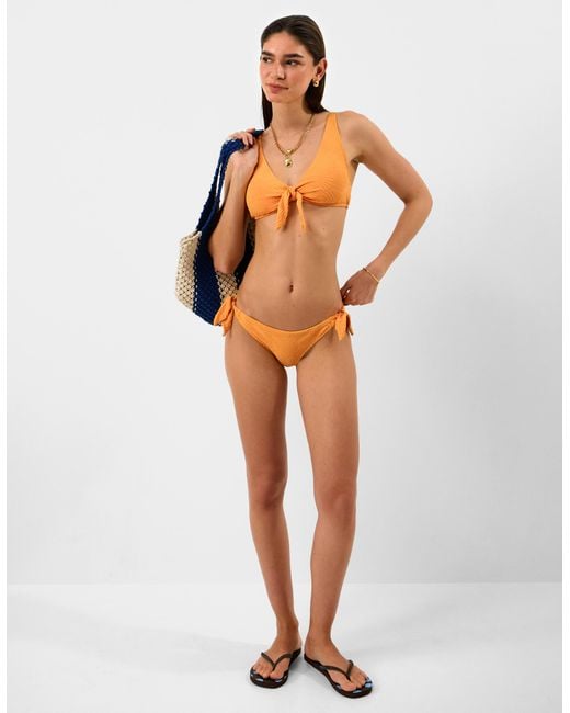 Accessorize Orange Shell Embossed Tie Bikini Top