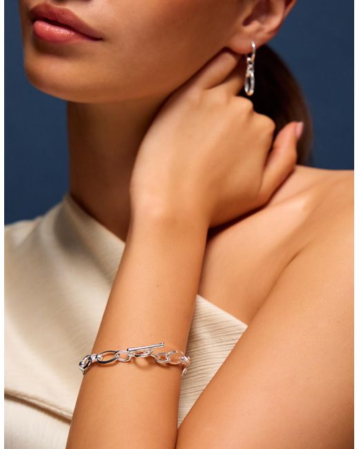 Accessorize White Sterling-Plated Knot Chain T-Bar Bracelet