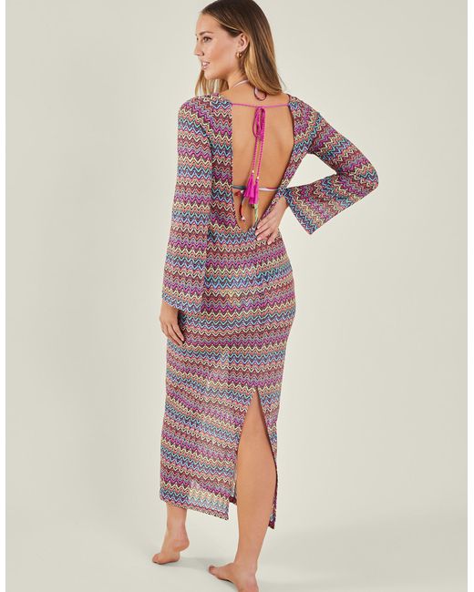Accessorize Natural Women's Pink Zig Zag Crochet Dress