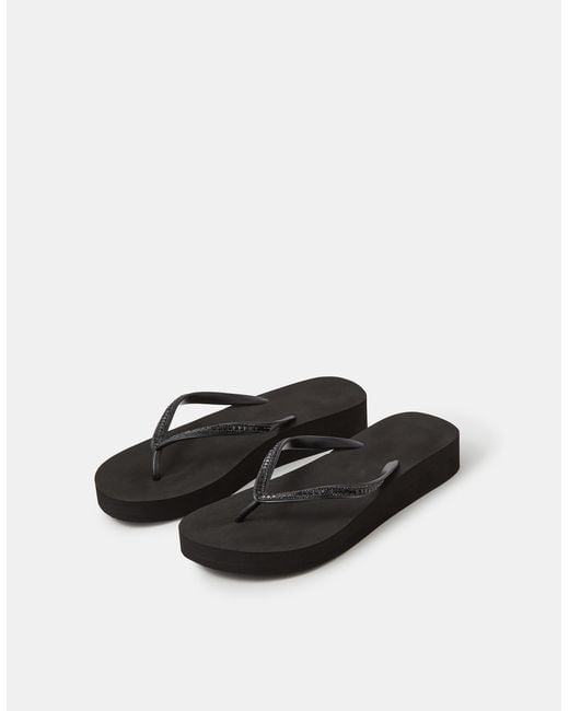 Accessorize Black Embellished Wedge Flip Flops