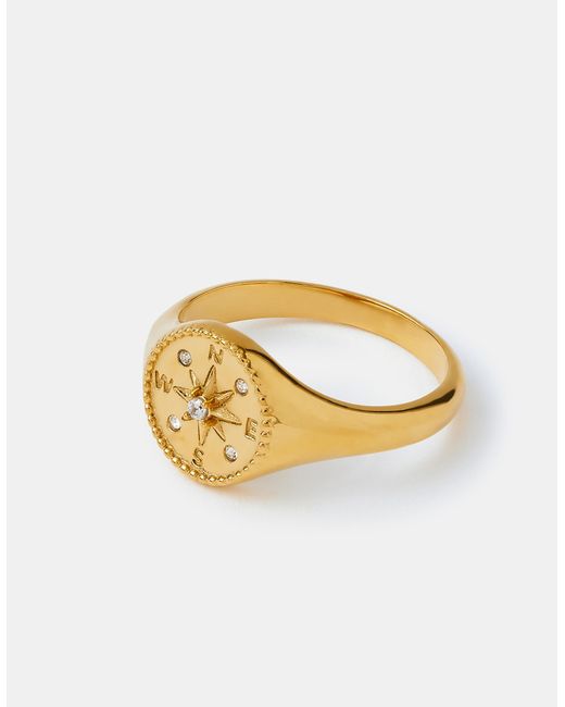Accessorize White Stainless Steel Compass Ring