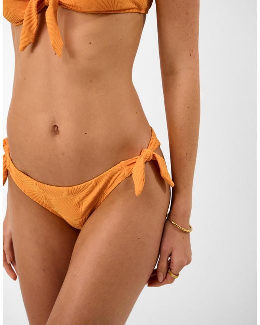 Accessorize Orange Shell Embossed Tie Bikini Top