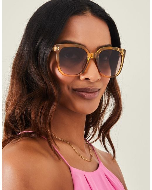 Accessorize Natural Gold Crystal Large Square Sunglasses