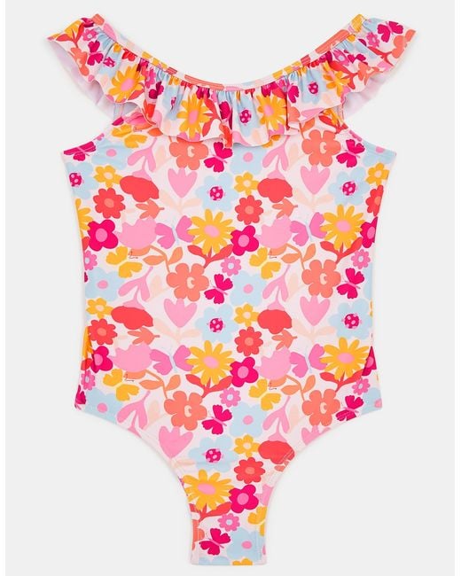 Accessorize Pink Floral Print Frill Swimsuit