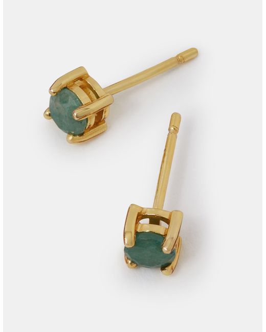 Accessorize Metallic 14Ct-Plated Aventurine Stud Earrings