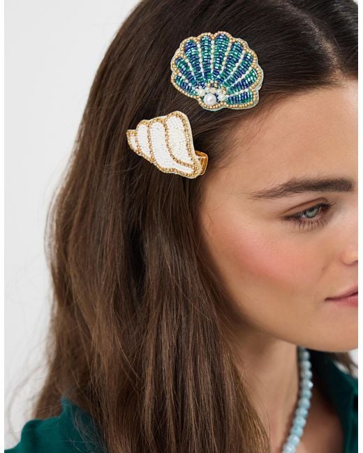 Accessorize White 2-Pack Beaded Shell Hair Clips
