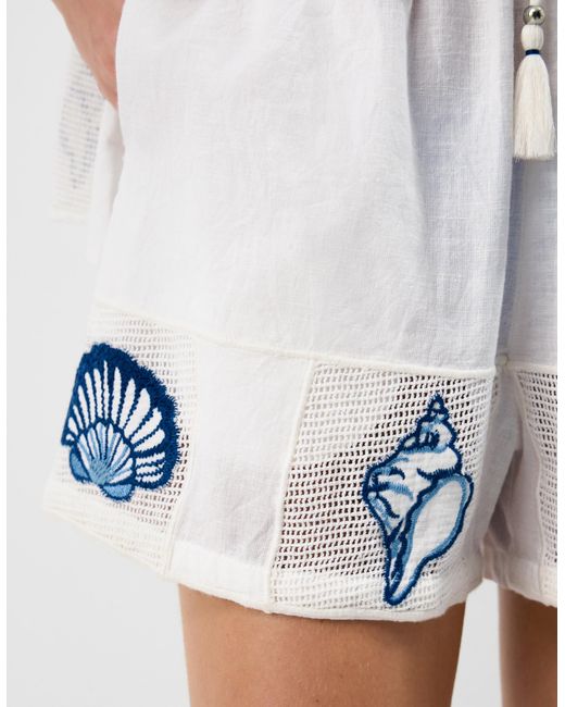 Accessorize Blue Shell Embroidered Patchwork Shorts