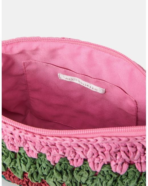 Accessorize Pink Mix Woven Raffia Crossbody Bag