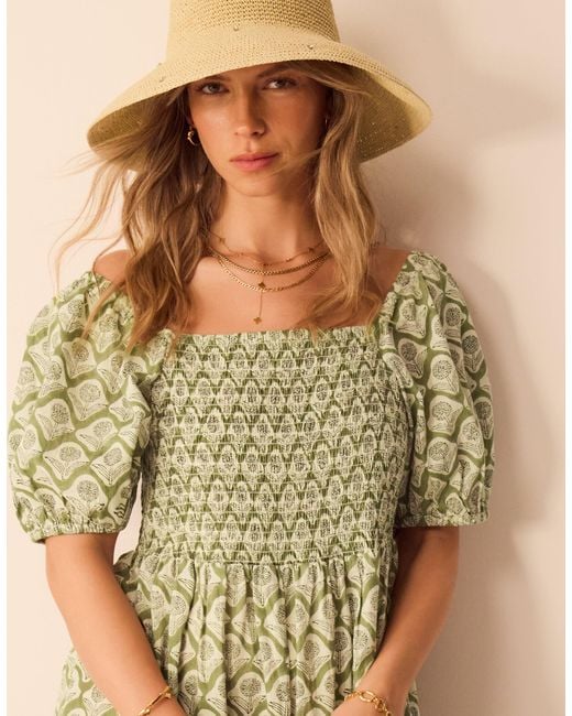 Accessorize White Maxi Cotton Print Puff Floral Sleeve Dress