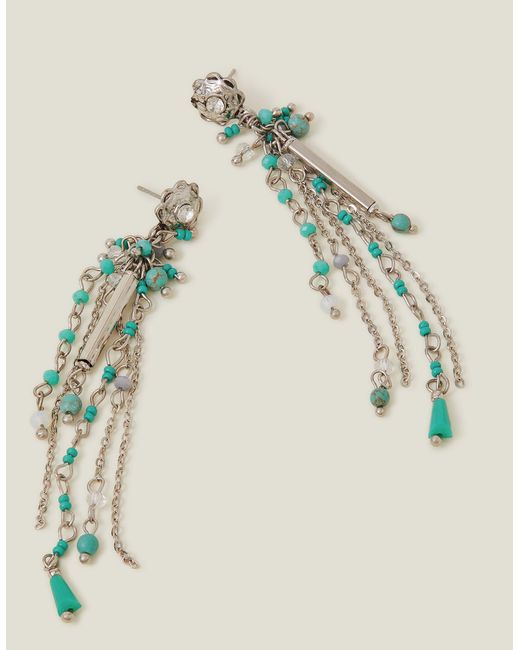 Accessorize Natural Women's Silver/blue Long Tassel Earrings