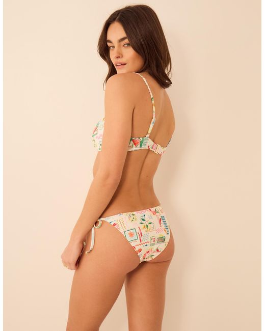 Accessorize Brown Postcard Print Tie Front Bikini Top