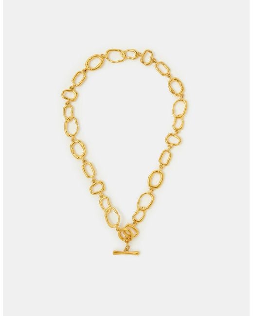 Accessorize Metallic Stainless Steel Molten Link T-Bar Necklace