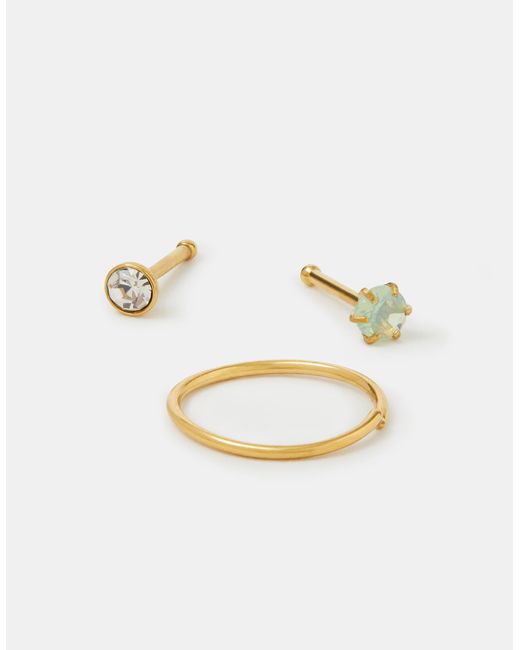 Accessorize Metallic 3-Pack 14Ct-Plated Surgical Steel Nose Ring & Studs