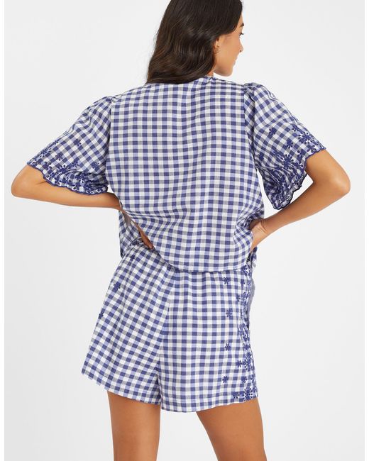 Accessorize Blue Gingham Embroidered Shorts