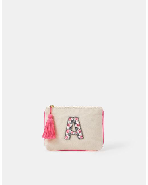 Accessorize Pink Initial Beaded Pouch