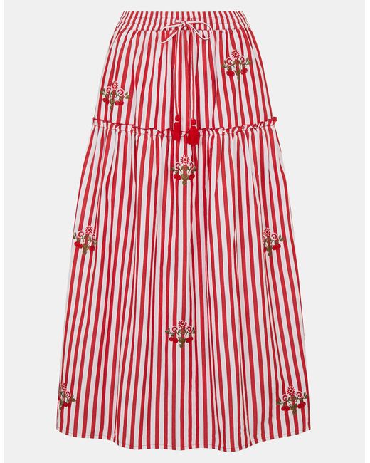 Accessorize Cherry Embroidered Stripe Midi Skirt
