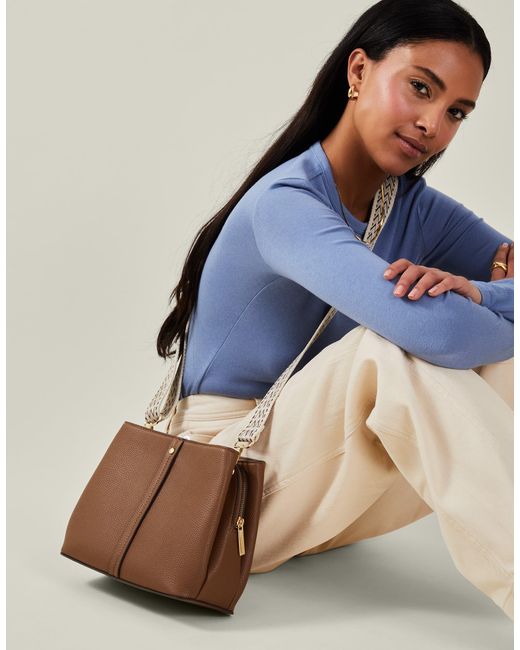 Accessorize Brown Faux Leather Webbing Strap Crossbody Bag