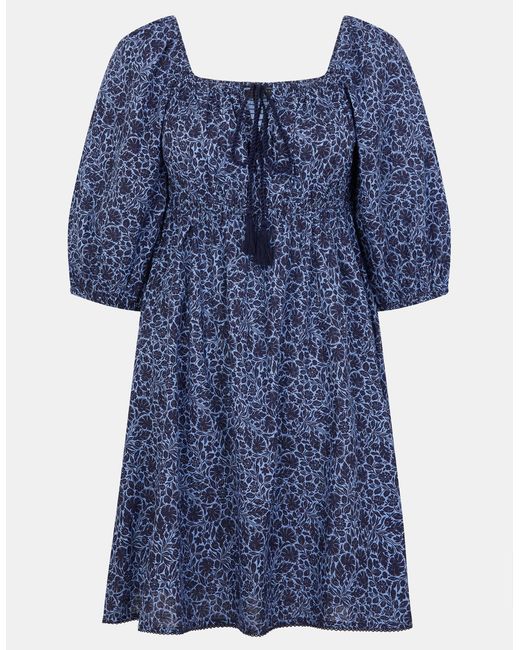 Accessorize Blue Mini Print Puff Cotton Floral Sleeve Dress