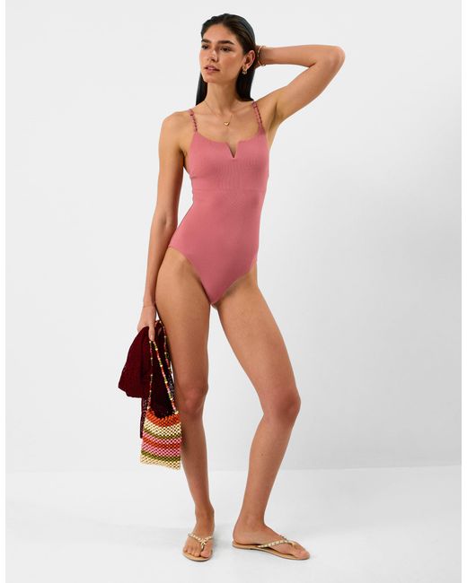 Accessorize Purple V Front Bead Strap Swimsuit