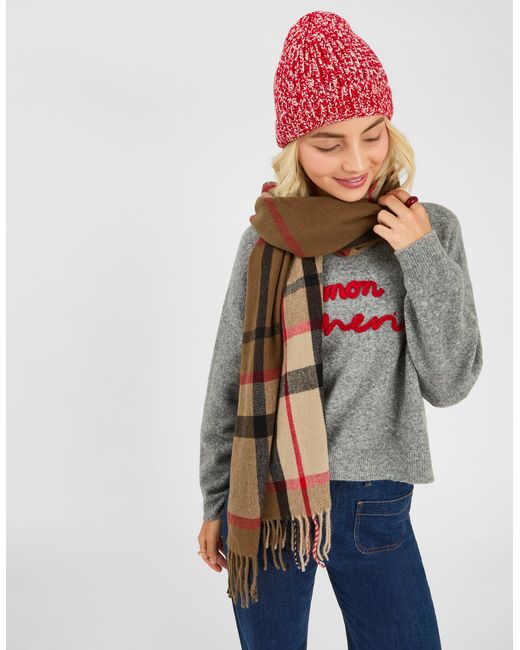 Accessorize Red Check Print Scarf