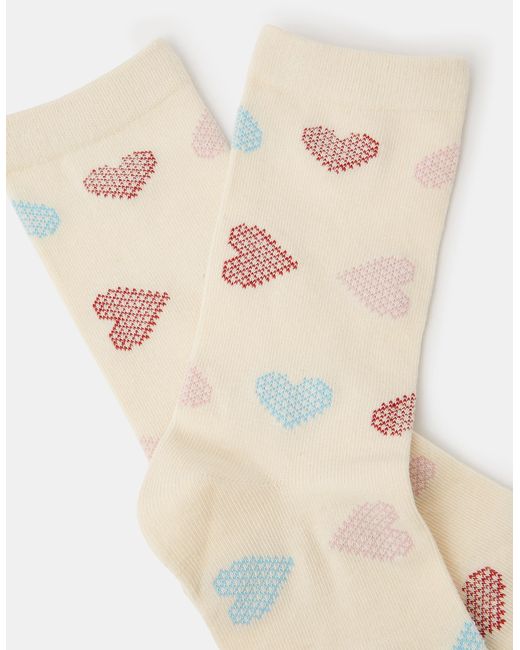 Accessorize White Heart Print Ankle Socks
