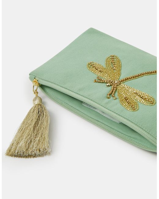 Accessorize Green Beaded Dragonfly Pouch