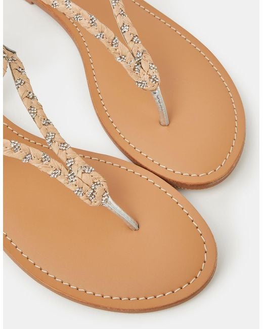 Accessorize Pink Diamanté Braid Leather Sandals