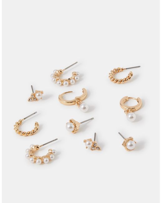 Accessorize Brown 5-Pack Pearl Stud & Twisted Hoop Earrings