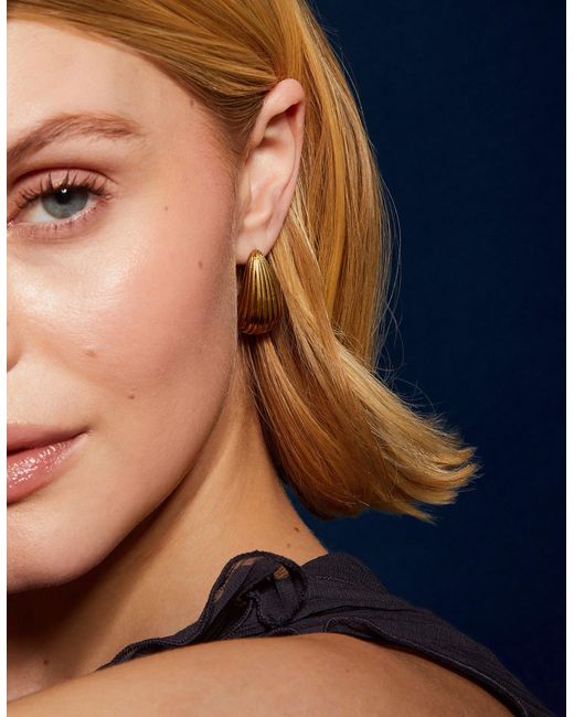 Accessorize Metallic 14Ct-Plated Ribbed Curve Drop Earrings
