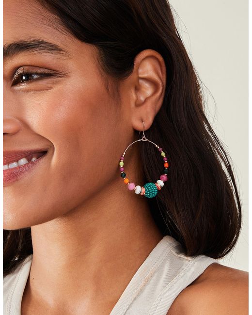 Accessorize Multicolor Women's Gold Beaded Hoop Earrings