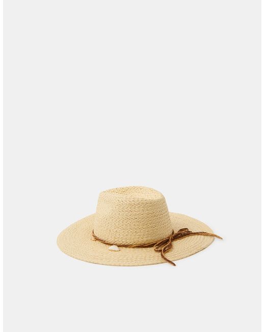 Accessorize White Shell Charm Straw Fedora Hat