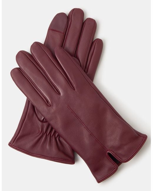 Accessorize Red Leather Fleece Lined Touchscreen Gloves, Size: S M