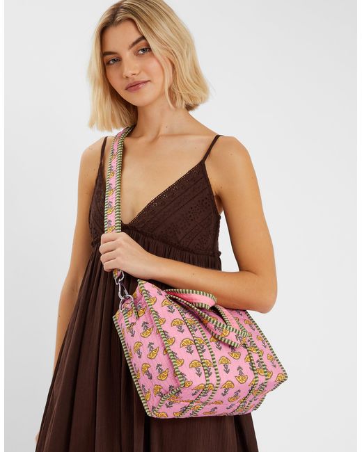 Accessorize Pink Floral Block Print Quilted Handbag