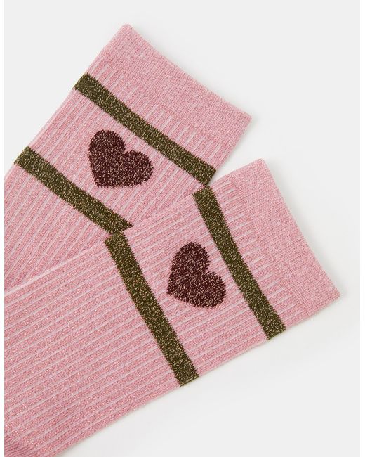 Accessorize Pink Heart Varsity Glitter Socks