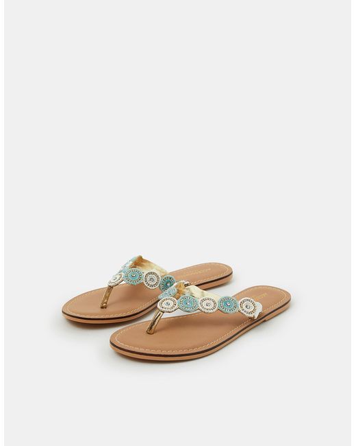 Accessorize White Beaded Circle Flip Flops