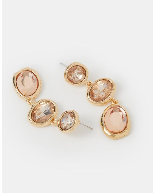 Accessorize Natural Triple Gem Drop Earrings
