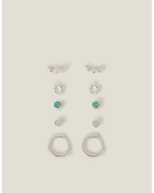 Accessorize Natural 5-Pack Sterling-Plated Bee Stud And Hoop Earrings