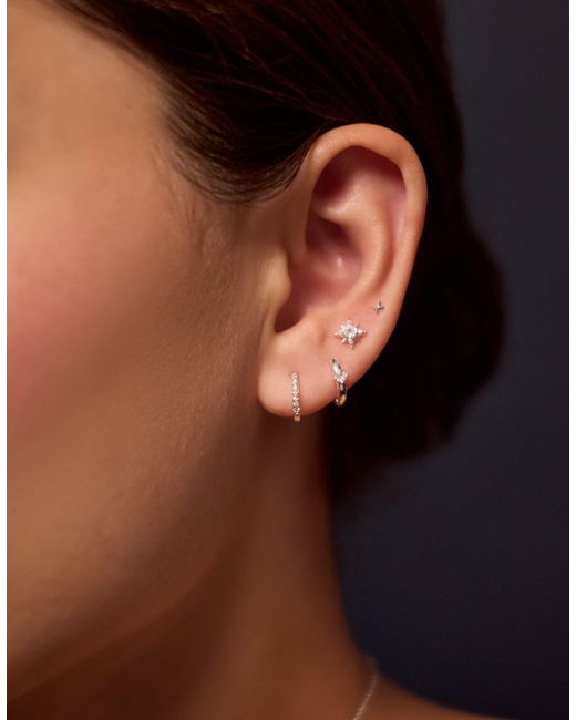 Accessorize White 4-Pack Sterling-Plated Celestial Stud & Hoop Earrings