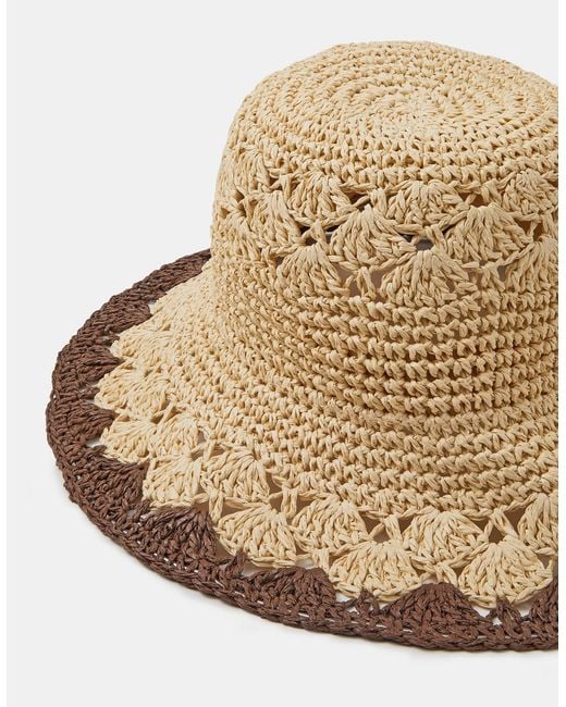 Accessorize Natural Two Tone Crochet Straw Bucket Hat