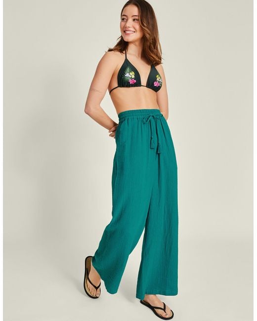 Accessorize Green Women's Crinkle Beach Trousers Teal