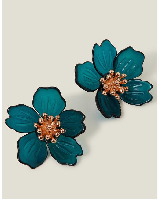 Accessorize Blue Statement Resin Flower Stud Earrings