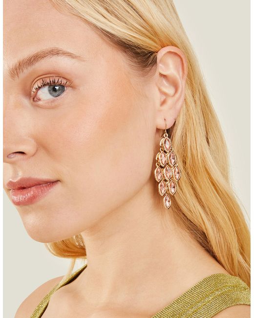 Accessorize Metallic Women's Gold Gem Long Drop Earrings